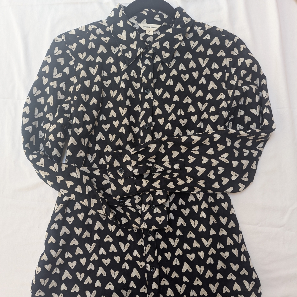 Lucky Brand Black Shirt with White Heart Pattern